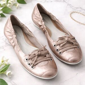 Geox Respira Champagne Pink Rose Gold Lace-Up Ballet Flats Shoes Womens 8 Preppy